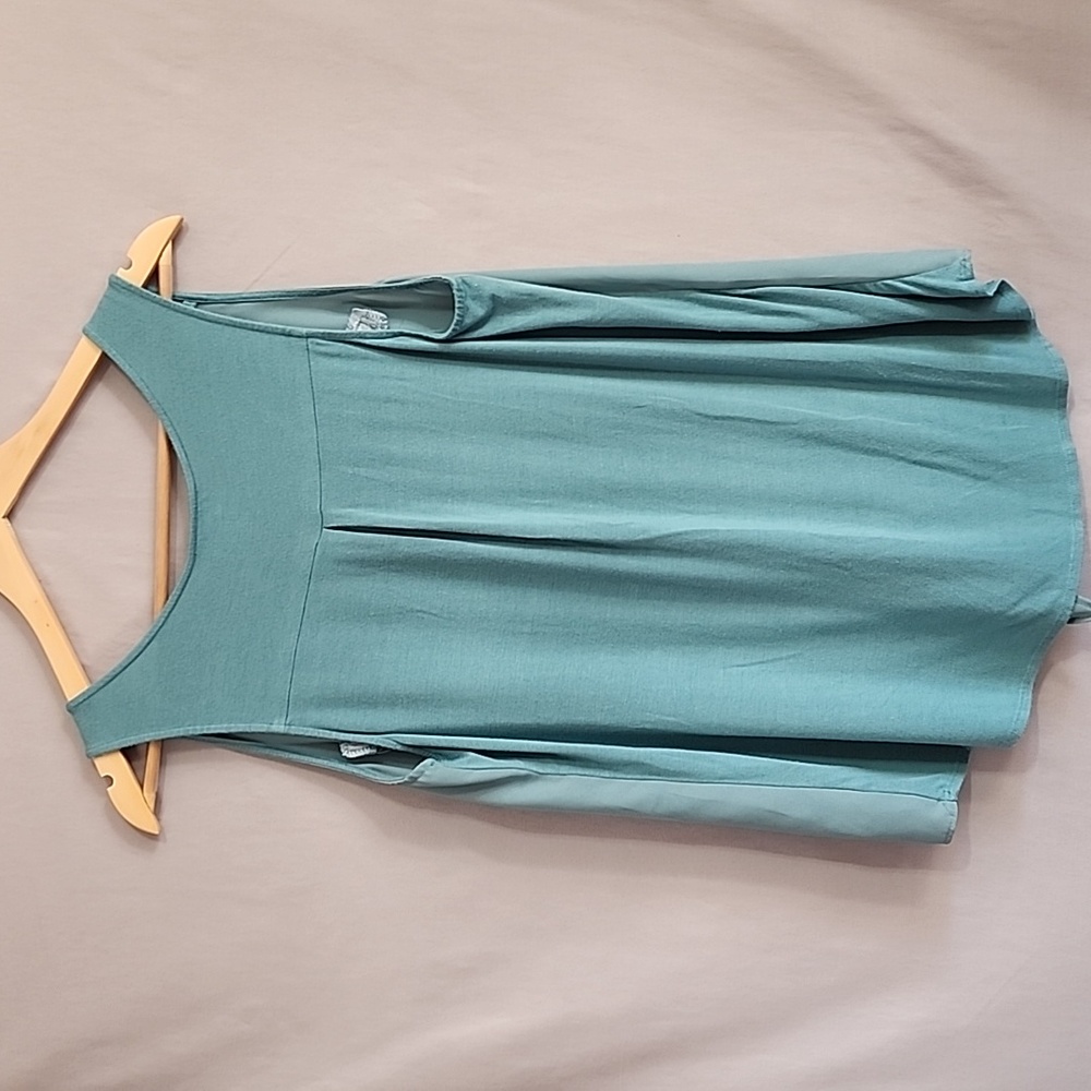 Women's Fortune + Ivy Bendry Mixed Material Tie Front Blouse, Green, Large, EUC - Picture 2 of 8